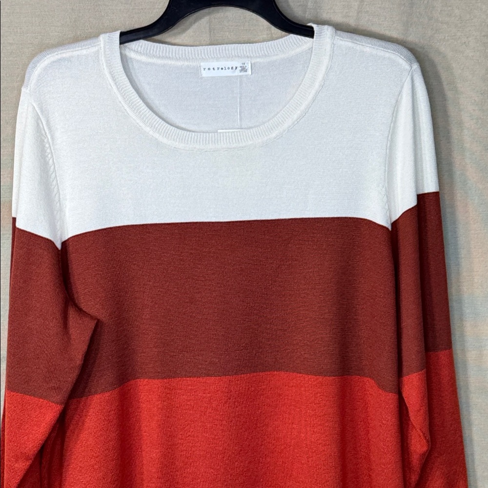 Retrology Sweater Orange/White Colorblock Crewneck in Sizes 1X & 2X ‎ NWT - Picture 4 of 13